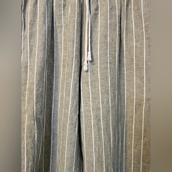BeachLunchLounge Women's Green Linen Margot Stripes Capri Pants Size L - Picture 7 of 16